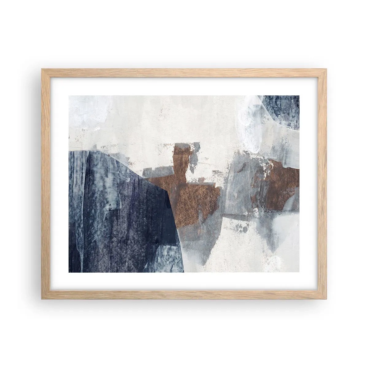 Poster în ramă de stejar deschis - Forme albastre-maronii - 50x40 cm