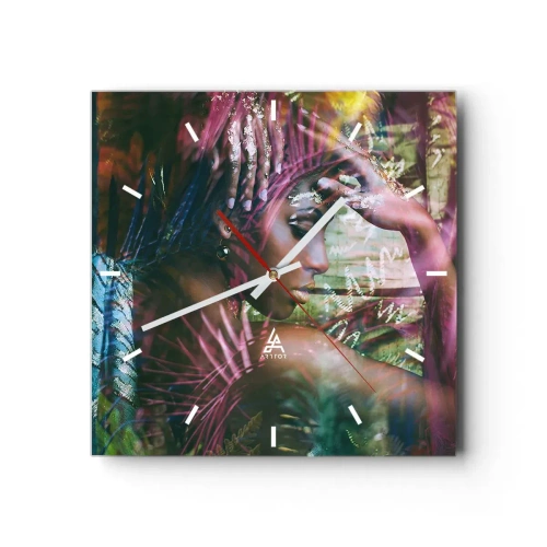Ceas de perete - Ceas pe sticlă - Mama Natură în junglă - 30x30 cm
