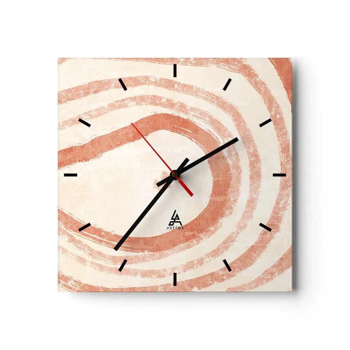 Ceas de perete - Ceas pe sticlă - Cercuri de corali - compoziție - 40x40 cm