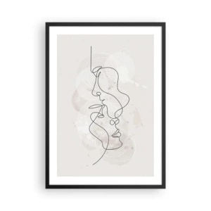 Poster în ramă neagră - Artă facială minimalistă creată cu o singură linie - 50x70cm - Încurcați într-o îmbrățișare - Decorațiune modernă pentru perete pentru living și dormitor ARTTOR