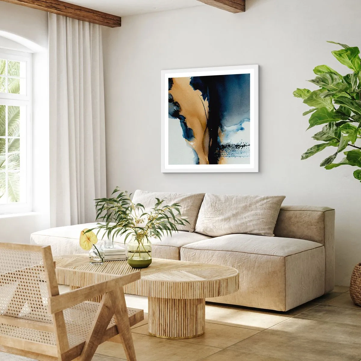 Poster în ramă albă - În spatele cortinei - 60x60 cm