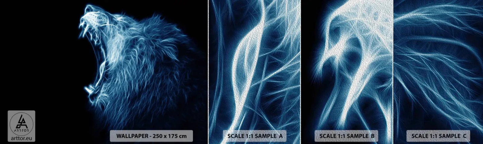 Mostră tapet Premium Sand - Mânia înflăcărată a regelui - Abstracția, Leu, Animale - 100x30 cm