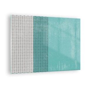 Tablou pe sticlă - Abstracție modernă în culori turcoaz și alb - 70x50cm - Compoziție echilibrată - Decorațiune modernă pentru perete pentru living și dormitor ARTTOR
