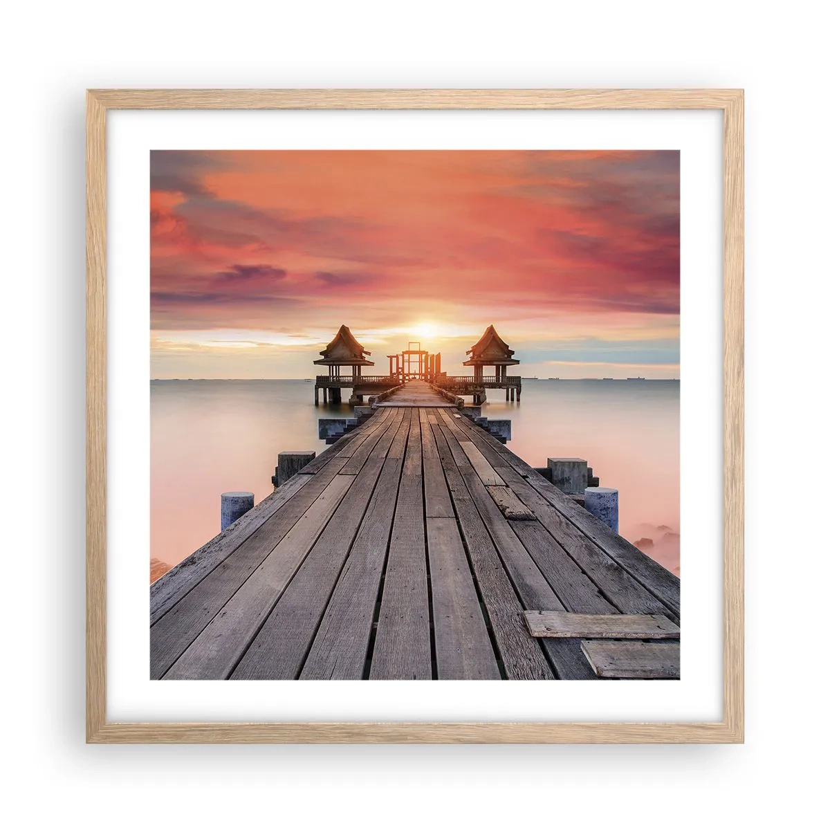 Poster în ramă de stejar deschis - Vestul la est - 50x50 cm