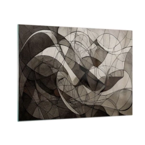 Tablou pe sticlă - O compoziție abstractă de linii organice în tonuri pământii. - 70x50cm - Circulația culorilor pământului - Decorațiune modernă pentru perete pentru living și dormitor ARTTOR