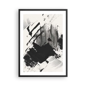 Poster în ramă neagră - Tușe de pensulă abstracte alb-negru - 50x70cm - Abstracție - expresie de negru - Decorațiune modernă pentru perete pentru living și dormitor ARTTOR