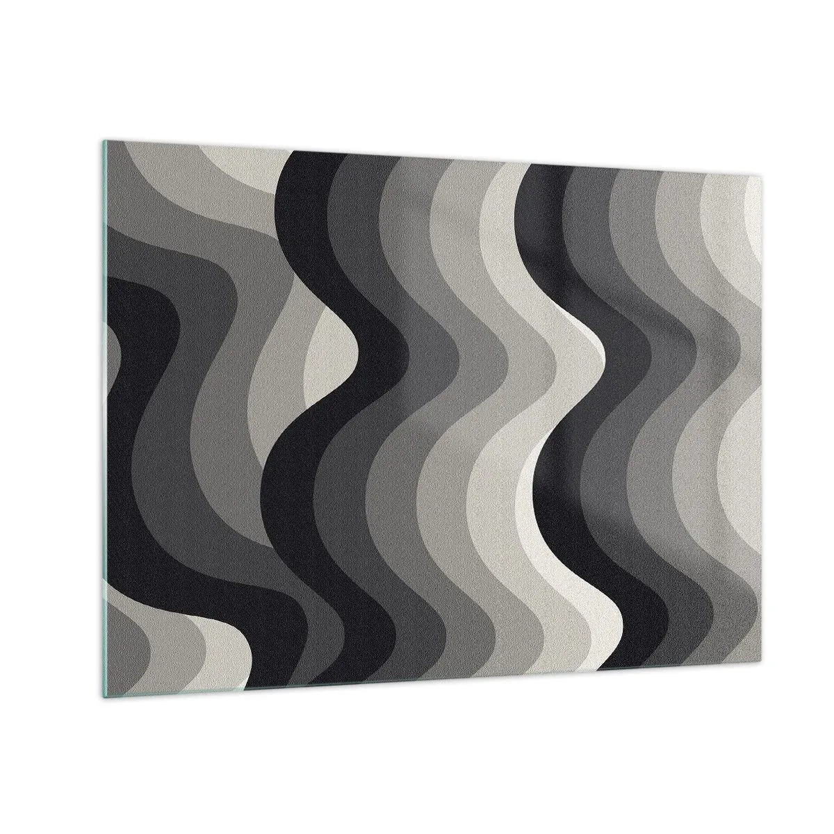 Tablou pe sticlă - Valurile în nuanțe de gri creează un model ritmic, geometric - 70x50cm - Val după val - Decorațiune modernă pentru perete pentru living și dormitor ARTTOR