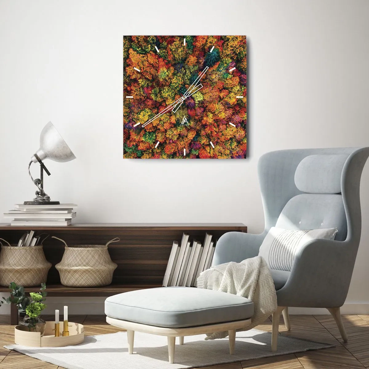 Ceas de perete - Ceas pe sticlă - Buchet de copaci de toamnă - 30x30 cm