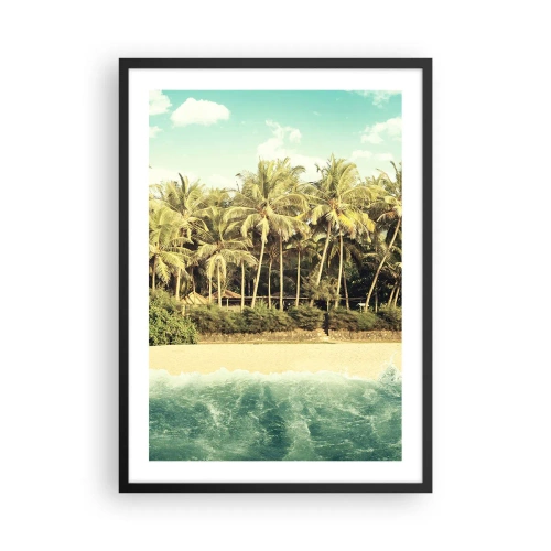 Poster în ramă neagră - Plajă tropicală cu palmieri și ape azurii - 50x70cm - Ce zici de aici? - Decorațiune modernă pentru perete pentru living și dormitor ARTTOR