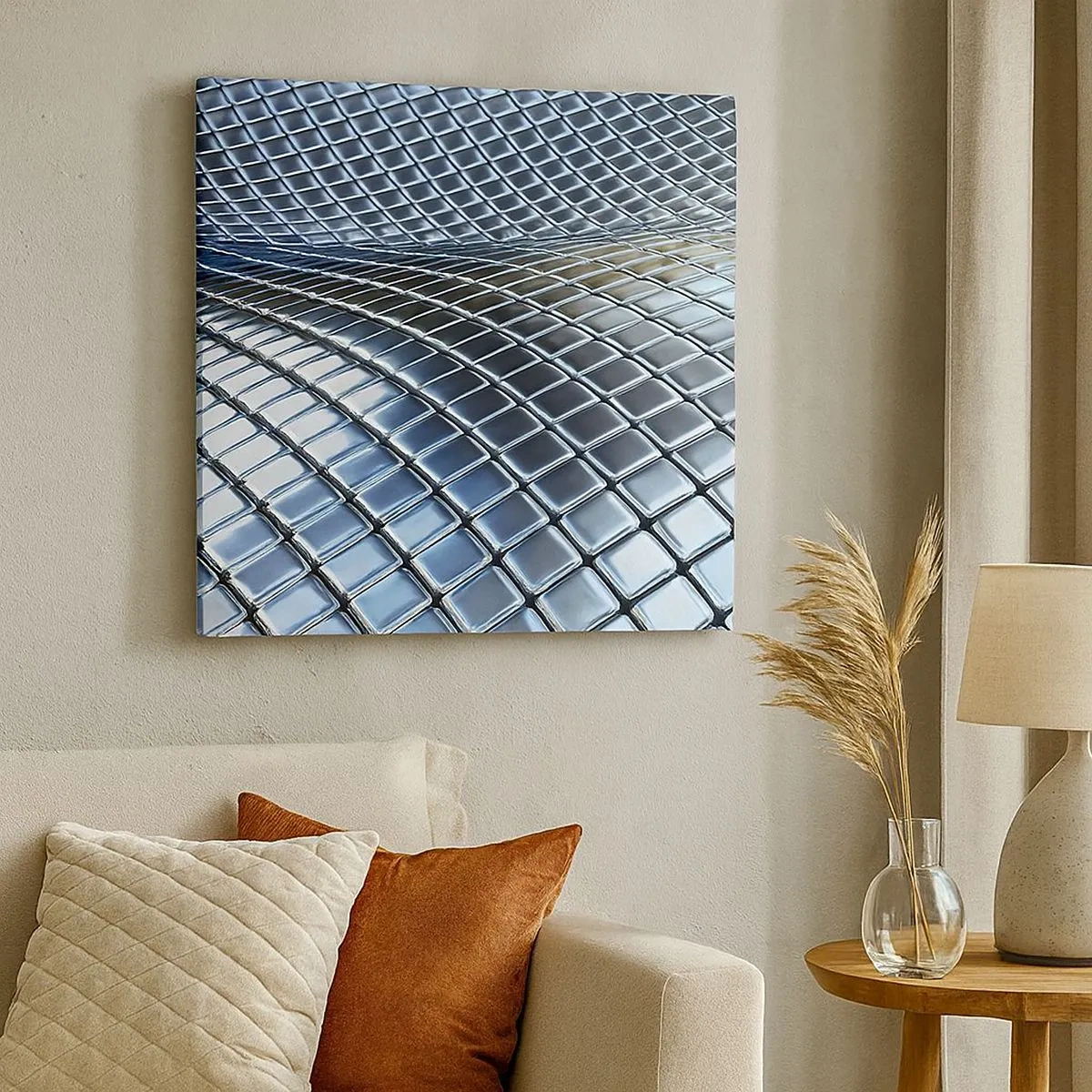 Tablou pe pânză - Val metalic argintiu - 30x30 cm