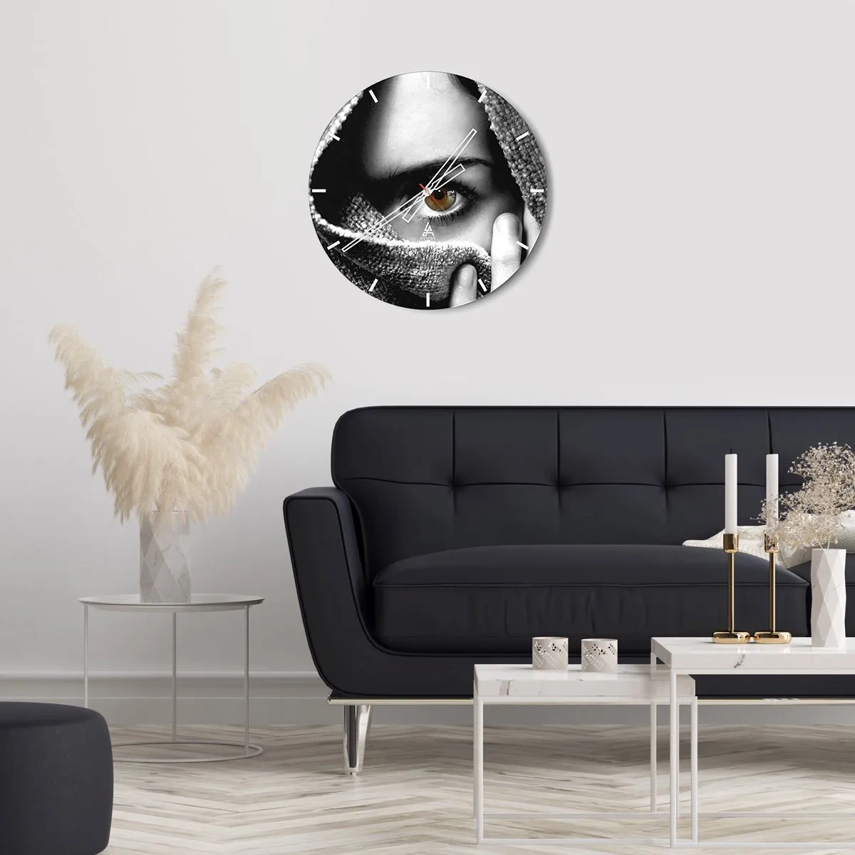 Ceas de perete - Ceas pe sticlă - Aspect alb-negru ascuns în spatele materialului - 30x30cm - Află secretul - Decorațiune modernă pentru perete pentru living, bucătărie și dormitor ARTTOR