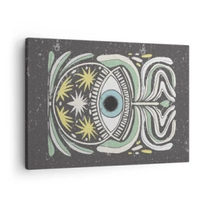 Tablou pe pânză Canvas - Un ochi simbolic înconjurat de modele abstracte - 70x50cm - Ritualuri tribale - Decorațiune modernă pentru perete pentru living și dormitor ARTTOR