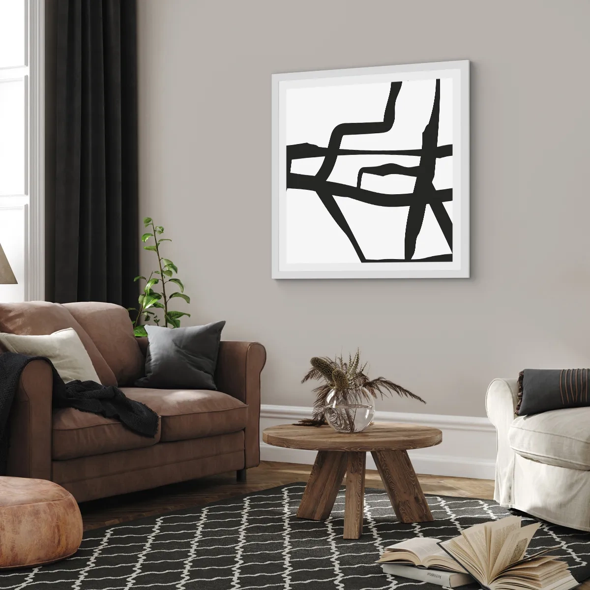 Poster în ramă albă - Construcție în alb și negru - 60x60 cm