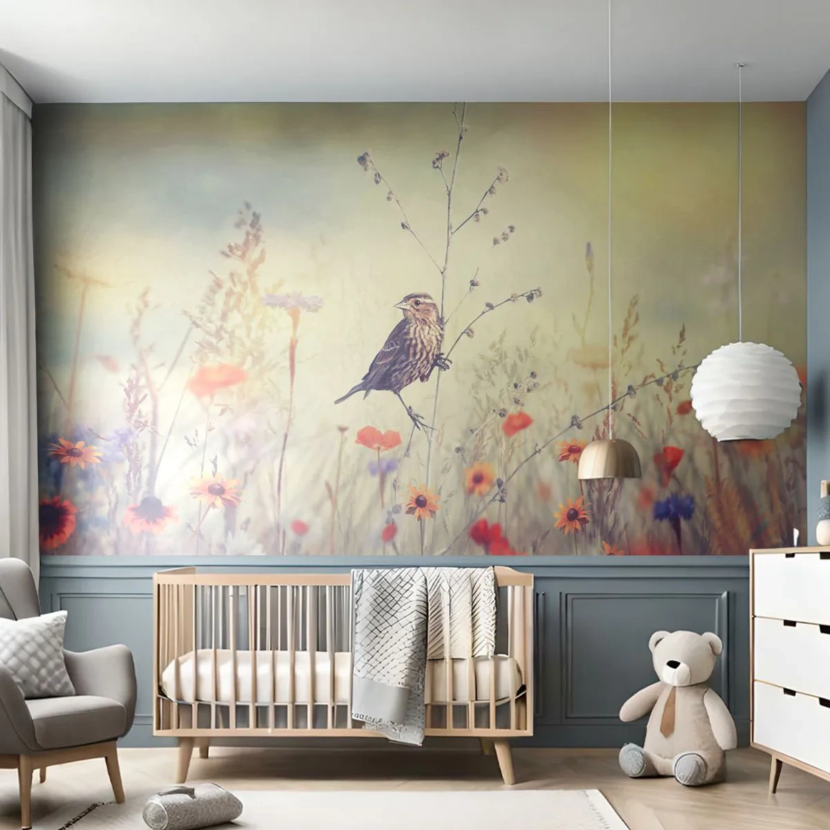 Tapet Premium Sand - Portret de pasăre cu o pajiște în fundal - Pasăre, luncă, Natură - 350x256 cm