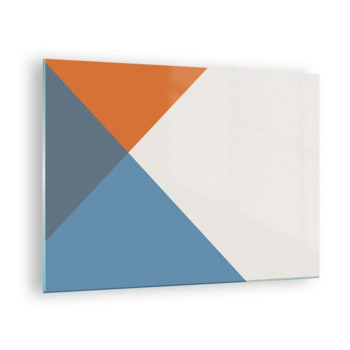 Tablou pe sticlă - Compoziție geometrică cu triunghiuri colorate - 70x50cm - La un unghi drept - Decorațiune modernă pentru perete pentru living și dormitor ARTTOR