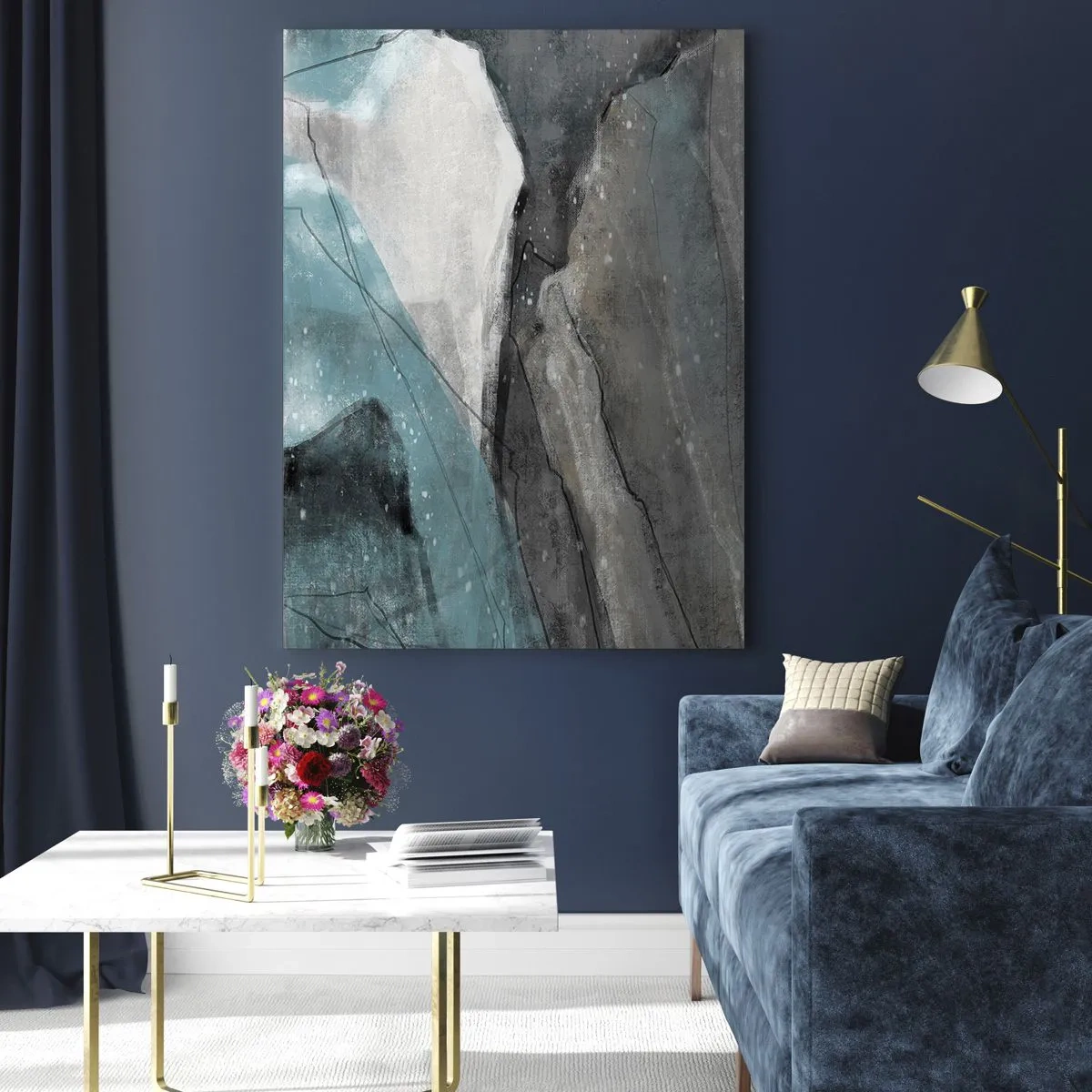 Tablou pe sticlă - Abstracție: roci și gheață - 50x70 cm