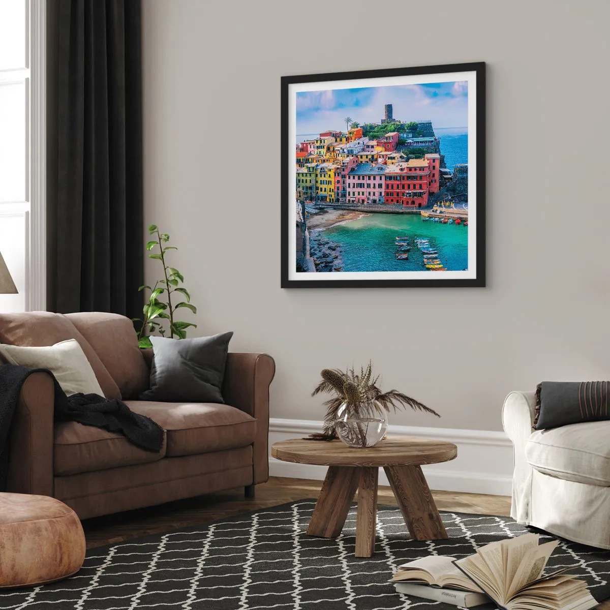 Poster în ramă neagră - Orașul mediteraneean magic - 30x30 cm