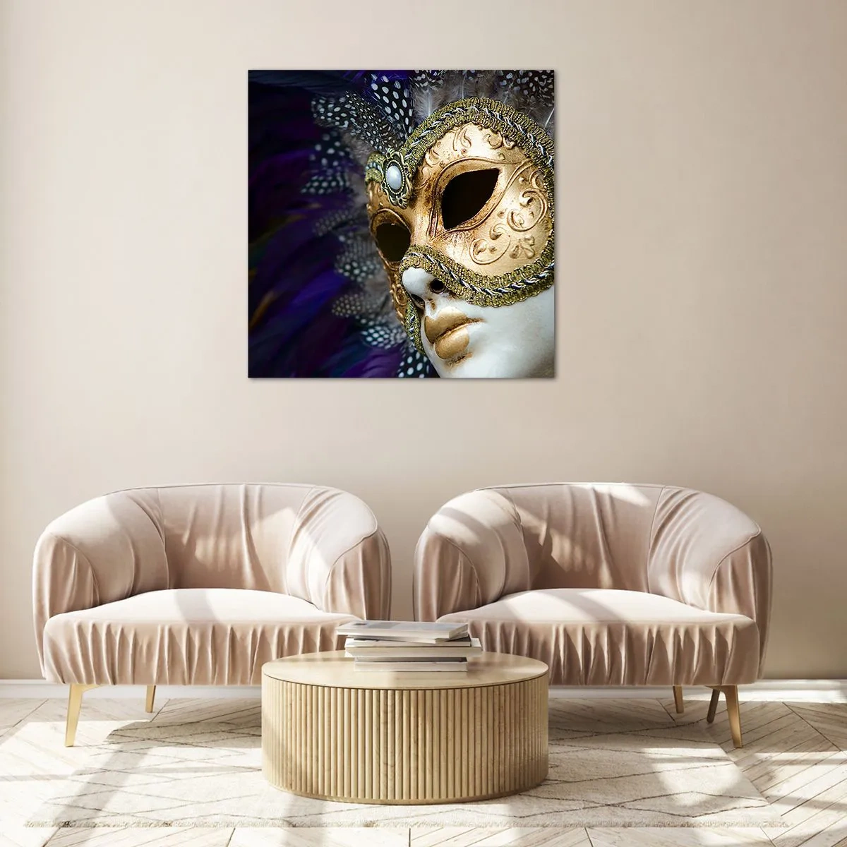 Tablou pe sticlă - Portret venețian în aur - 40x40 cm