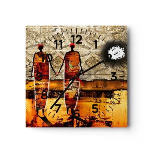 Ceas de perete - Ceas pe sticlă - Compoziție etnică în culorile Africii - 40x40 cm