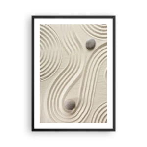 Poster în ramă neagră - O compoziție minimalistă a unei grădini zen japoneze cu pietre - 50x70cm - Atingere de căldură - Decorațiune modernă pentru perete pentru living și dormitor ARTTOR