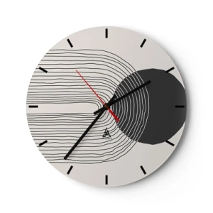 Ceas de perete - Ceas pe sticlă - Linii abstracte și un cerc negru pe un fundal deschis într-o compoziție grafică - 30x30cm - Tremurând și încrezător - Decorațiune modernă pentru perete pentru living, bucătărie și dormitor ARTTOR