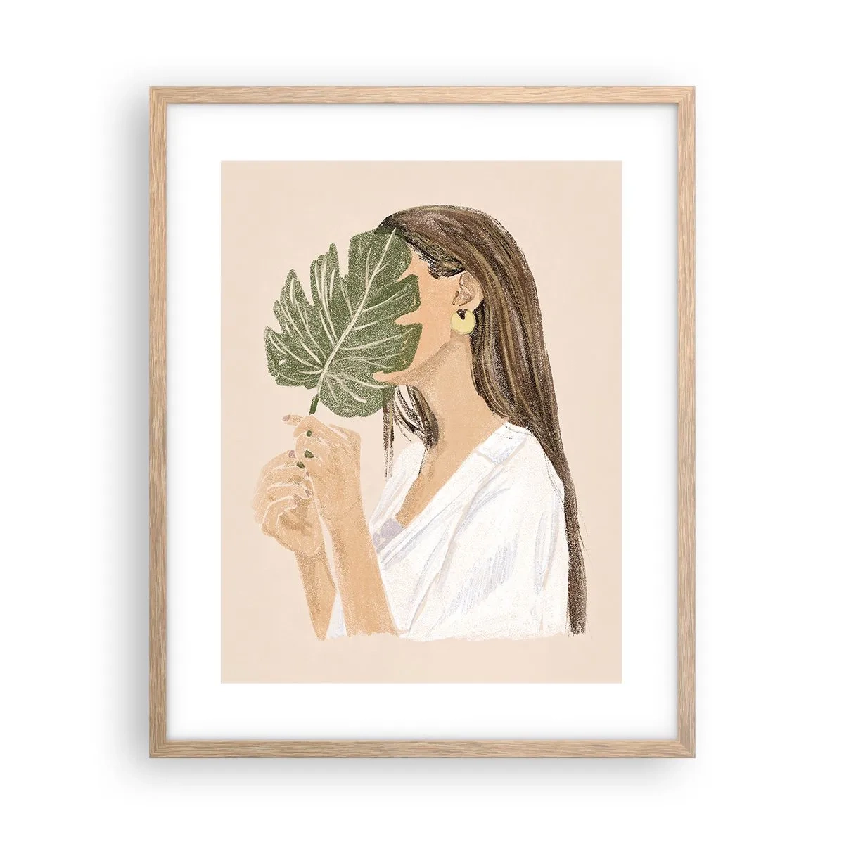 Poster în ramă de stejar deschis - Portret misterios cu un evantai - 40x50 cm