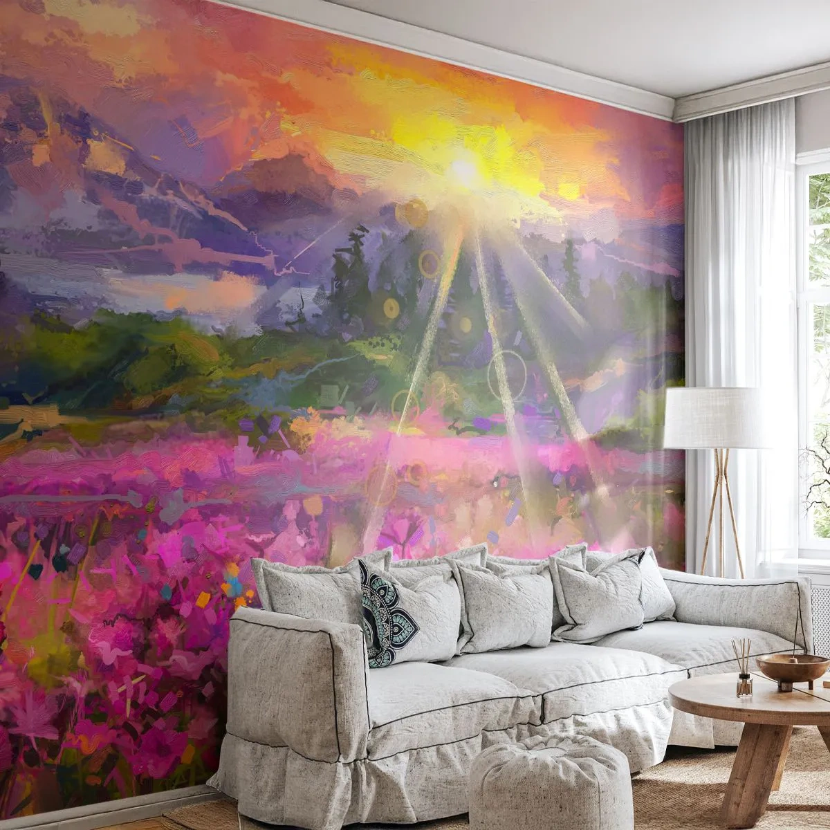 Tapet Standard Eco - Într-o vale sub protecția soarelui - Abstracția, Peisaj, Flori - 400x280 cm