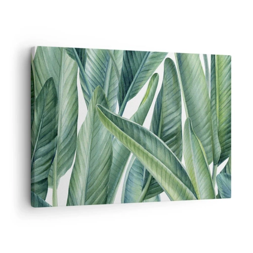 Tablou pe pânză Canvas - Frunze verzi într-un stil botanic minimalist - 70x50cm - Verdeața în sine - Decorațiune modernă pentru perete pentru living și dormitor ARTTOR