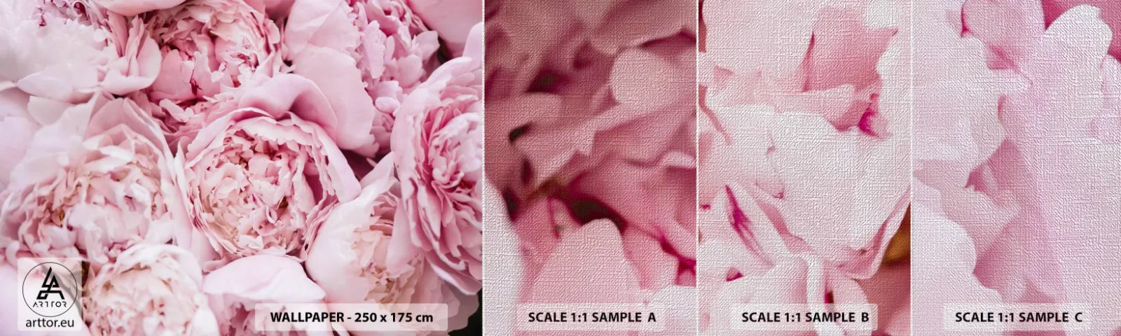 Mostră tapet Premium Canvas - Îmbrățișate și parfumate - Bujor, Flori, Buchet de flori - 100x30 cm