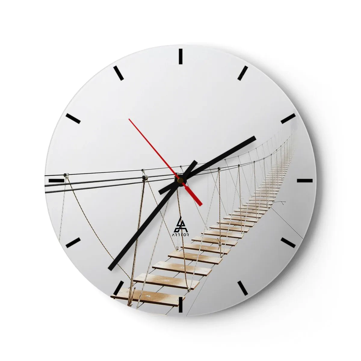 Ceas de perete - Ceas pe sticlă - Femeie în rochie neagră stând pe balcon în alb și negru - 30x30cm - Unde te va duce? - Decorațiune modernă pentru perete pentru living, bucătărie și dormitor ARTTOR