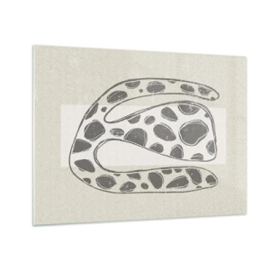 Tablou pe sticlă - O formă organică fantezistă în nuanțe de gri pe bej - 70x50cm - O creatură bizară - Decorațiune modernă pentru perete pentru living și dormitor ARTTOR