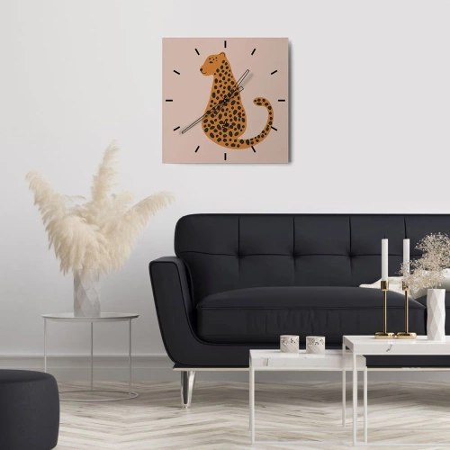 Ceas de perete - Ceas pe sticlă - Modelul leopard este tot timpul la modă - 40x40 cm