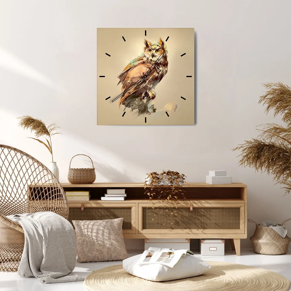 Ceas de perete - Ceas pe sticlă - Cea mai inteligentă bufniță - confirmă stejarul - 30x30 cm