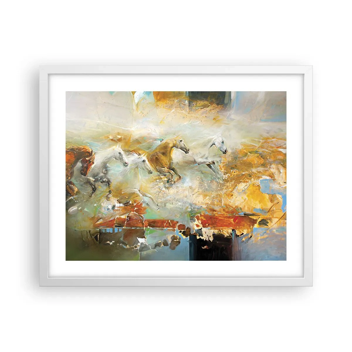 Poster în ramă albă - Galopând prin lumină - 50x40 cm