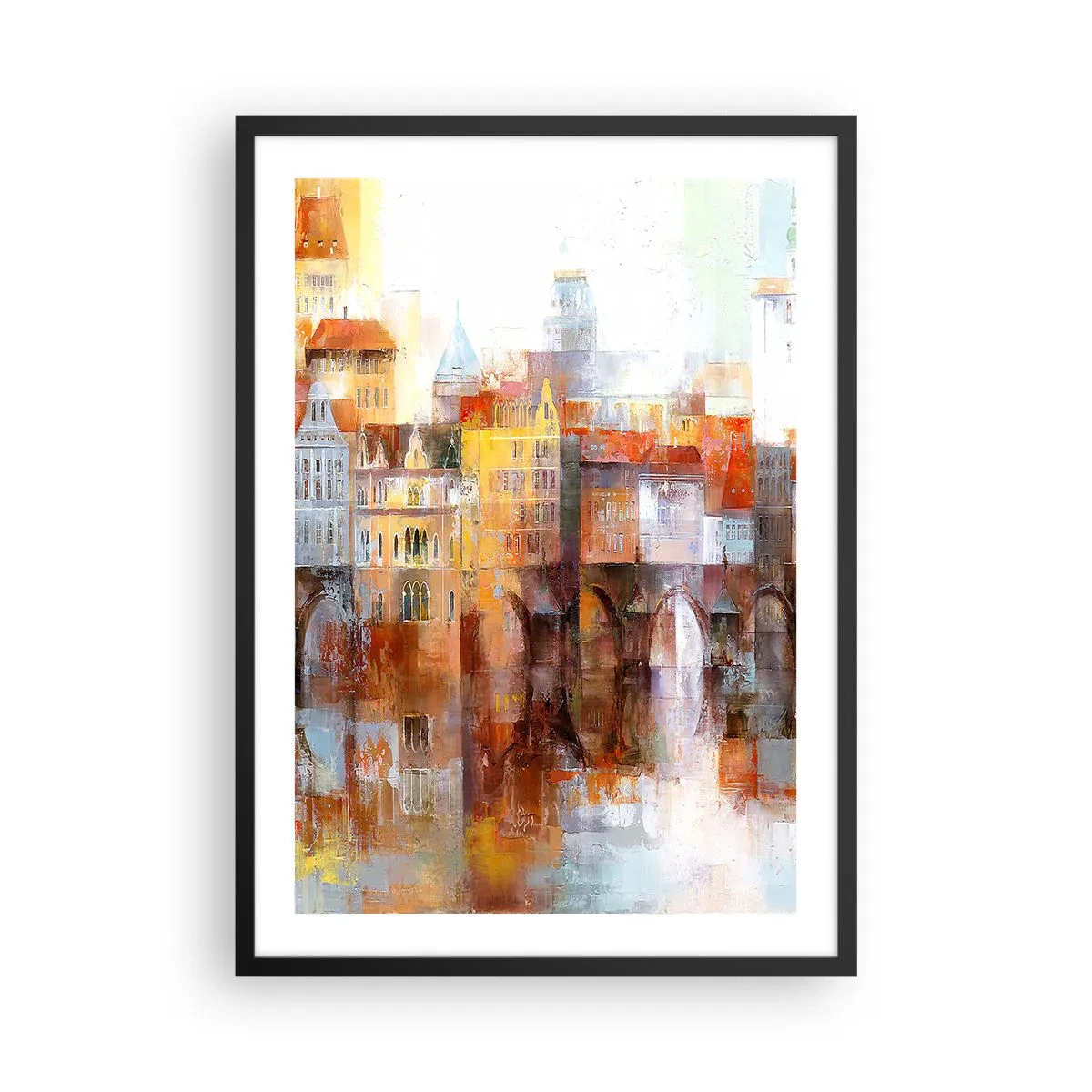 Poster în ramă neagră - Un oraș pitoresc cu un pod amenajat artistic - 50x70cm - Frumos și sub pod - Decorațiune modernă pentru perete pentru living și dormitor ARTTOR