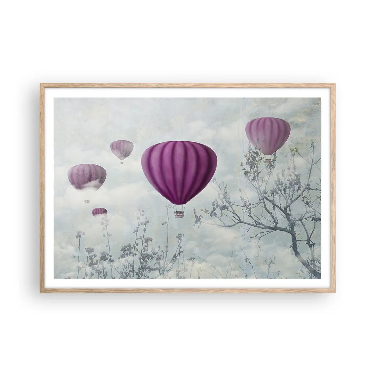 Poster în ramă de stejar deschis - Ca niște nave pe cer - 100x70 cm