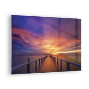 Tablou pe sticlă - Digul pe fundalul apusului de soare - 70x50cm - Fără sfârșit - Decorațiune modernă pentru perete pentru living și dormitor ARTTOR