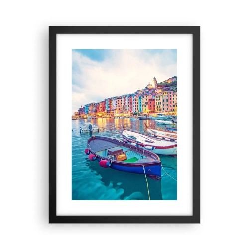 Poster în ramă neagră - O seară plină de culoare în port - 30x40 cm