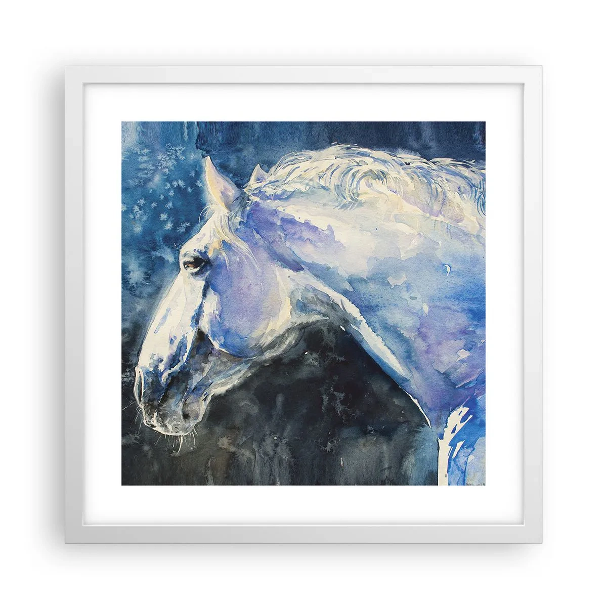 Poster în ramă albă - Portret într-o strălucire albastră - 40x40 cm