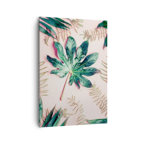 Tablou pe pânză - Studiu de verdeață pe un fundal roz - 70x100 cm