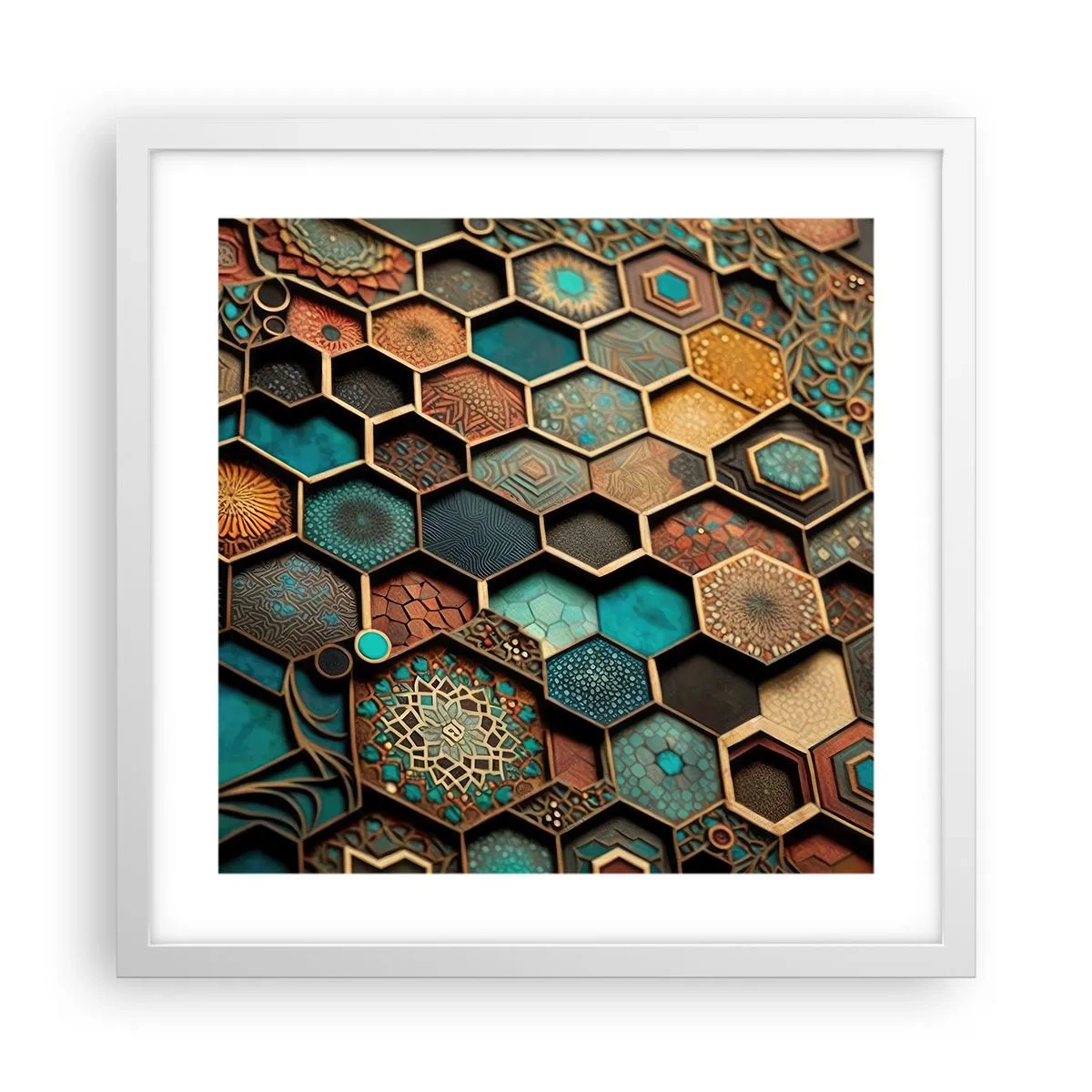 Poster în ramă albă - Ornamente arabe - o variație - 40x40 cm