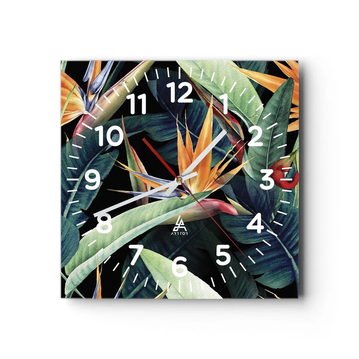 Ceas de perete - Ceas pe sticlă - Florile de flacără ale tropicelor - 40x40 cm