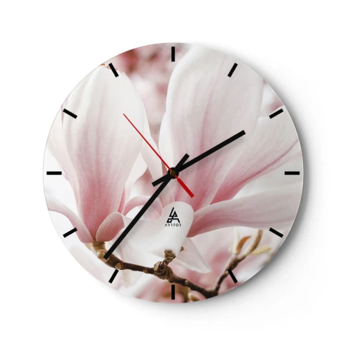 Ceas de perete - Ceas pe sticlă - Magnolii delicate în nuanțe de roz și alb - 30x30cm - Imensitatea sensibilității - Decorațiune modernă pentru perete pentru living, bucătărie și dormitor ARTTOR