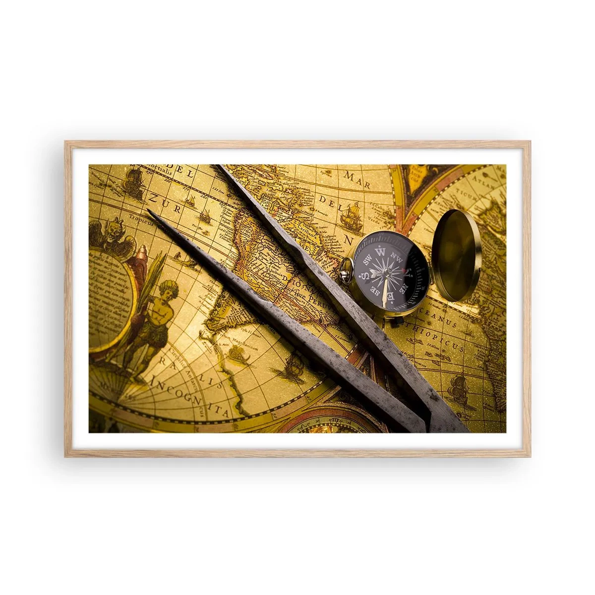 Poster în ramă de stejar deschis - Unde sunt aceste comori? - 91x61 cm