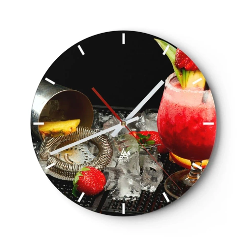 Ceas de perete - Ceas pe sticlă - Cocktail de căpșuni cu toppinguri și gheață zdrobită - 30x30cm - Evocați gustul - Decorațiune modernă pentru perete pentru living, bucătărie și dormitor ARTTOR