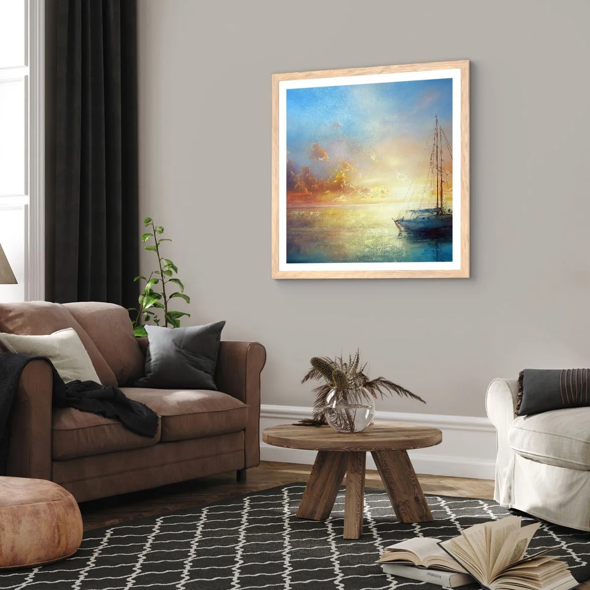 Poster în ramă de stejar deschis - Într-un golf de aur - 60x60 cm