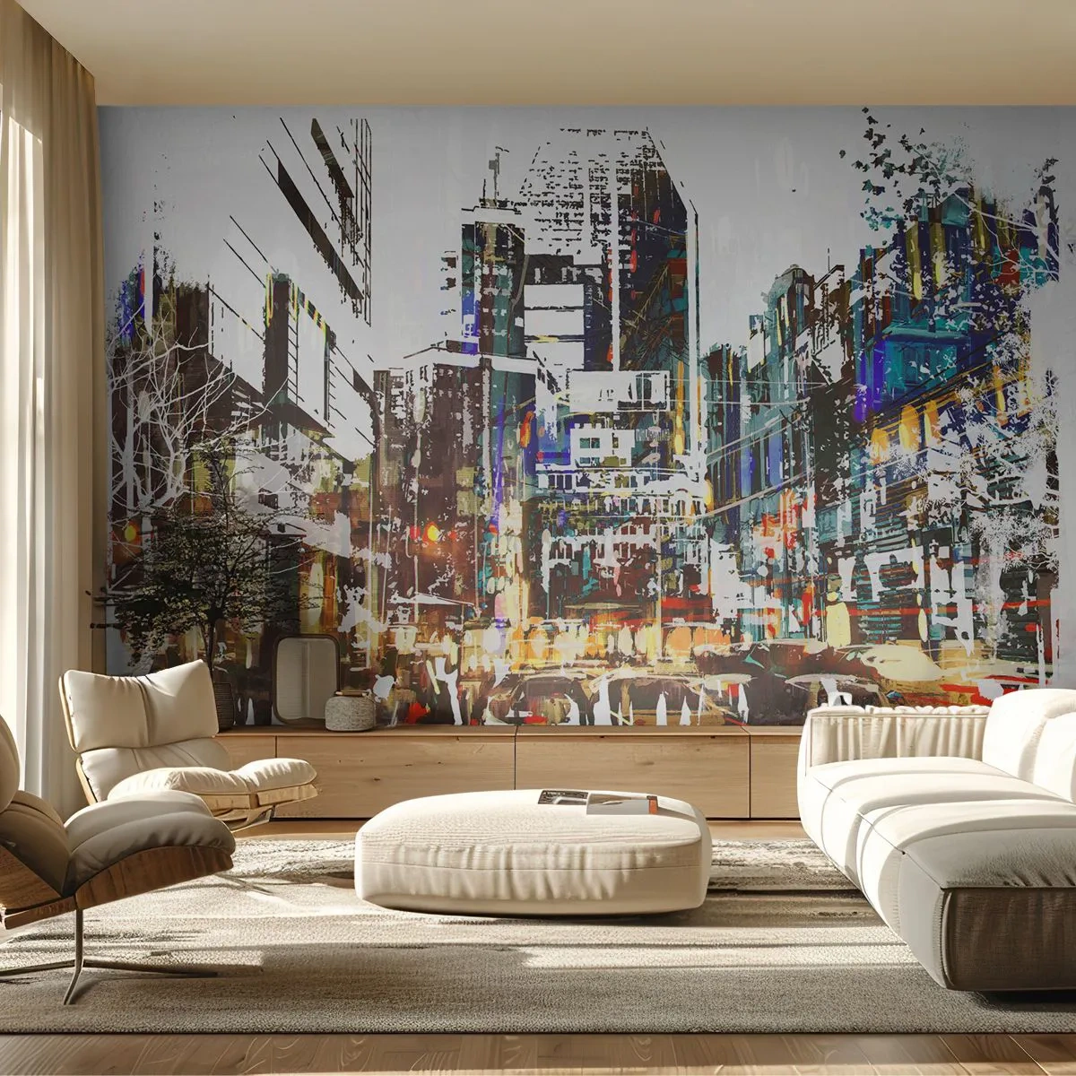 Tapet Standard Eco - Orașul pâlpâind - Oraș, Arhitectură, Grafică - 400x280 cm