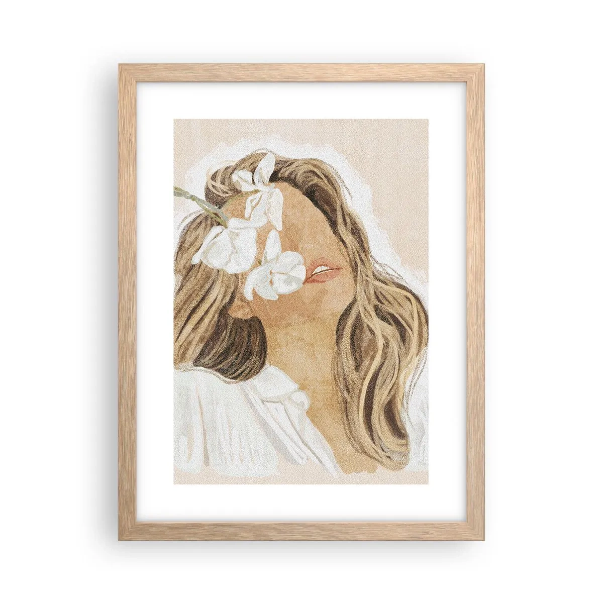 Poster în ramă de stejar deschis - Printre flori în exaltare - 30x40 cm