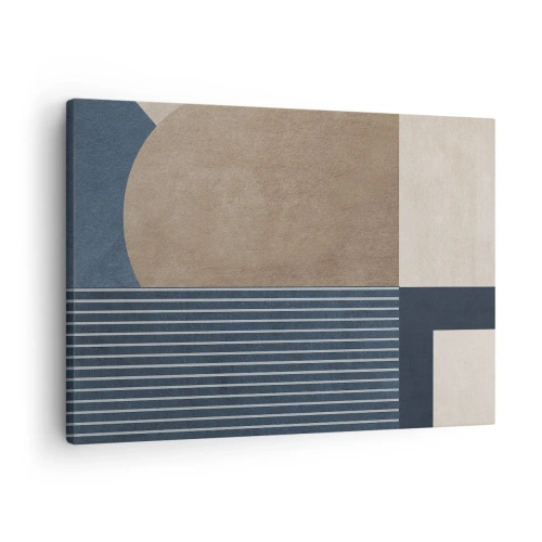 Tablou pe pânză Canvas - Figuri geometrice în nuanțe de bej și bleumarin cu linii - 70x50cm - Compoziție de simplitate și rotunjime - Decorațiune modernă pentru perete pentru living și dormitor ARTTOR