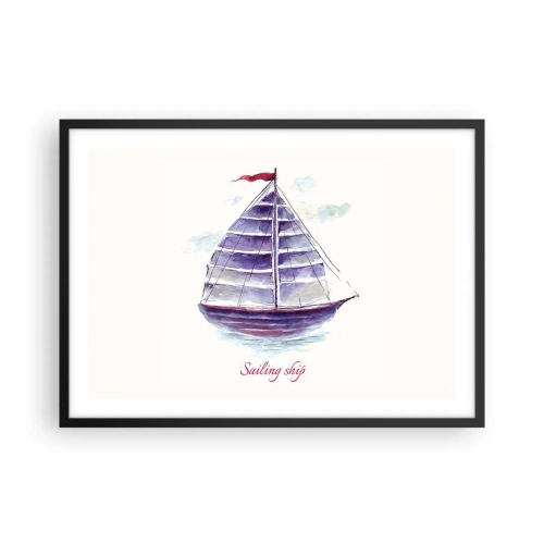 Poster în ramă neagră - Pânze pline și apă calmă - 70x50 cm